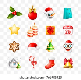 Christmas Time ! Set of Elements on Transparent Background . Isolated Vector Illustration 