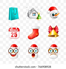 Christmas Time ! Set Of Elements on TRansparent Background . Isolated Vector Illustration 