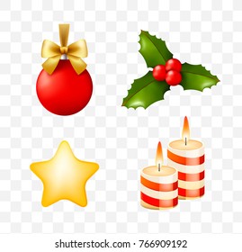 Christmas Time! Set of Elements on Transparent Background . Isolated Vector Illustration 