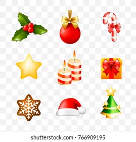 Christmas Time! Set of Elements on Transparent Background . Isolated Vector Illustration 