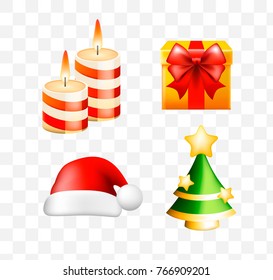 Christmas Time! Set of Elements on Transparent Background . Isolated Vector Illustration 