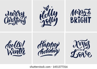 Christmas time set hand drawn lettering. Composition for banner, postcard, poster design element stories, posts, etc. Vector eps10