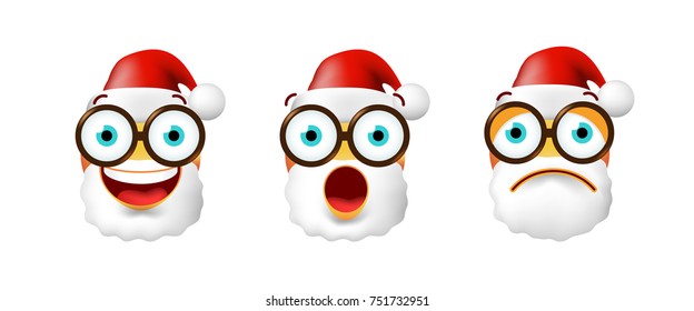 Christmas Time ! Set of Santa Claus Emoticons on White Background . Isolated Vector Illustration 