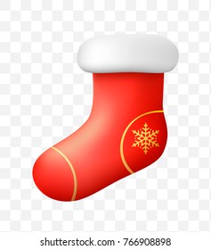 Christmas Time ! Sock on Transparent Background . Isolated Vector Illustration 