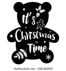 it's christmas time,Christmas ornaments and Happy New Year,new year Vector emblem, snowflake ,Christmas elements English phrases,holly,bear,Pinecone