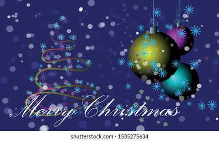 Christmas tinsel, snowflakes of different colors, balls and snow on a deep blue background vector