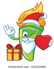 christmas torch fire mascot character vector design with santa claus hat