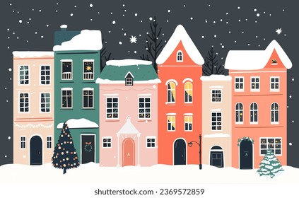 Winter Village Landscape Stock Illustration - Download Image Now