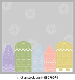 Christmas town postcard/Christmas town card, illustration, vector