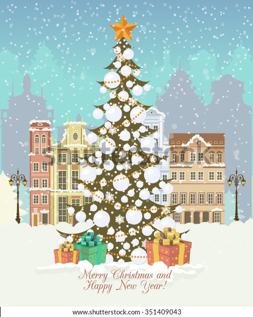 Christmas Town Tree Decorations Street House Stock Vector (Royalty Free) 351409043  Shutterstock