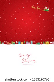 Christmas Townscape Illustration Background and Santa Claus Sleigh