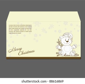 christmas toy bear envelope - original hand-drawn illustration