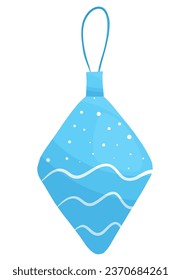 Christmas toy in blue color with pattern. Vector holiday illustration