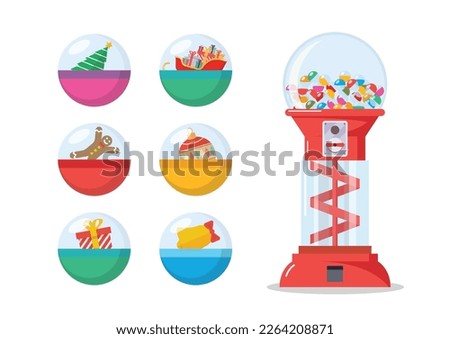 Christmas toy capsules vending machine. Toy vending machine. Gacha Gacha toy capsule. Vector illustration