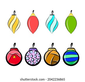 colección de juguetes navideños vector icono aislado dibujo conjunto colorido decoración de árboles elementos gráficos bola de dibujos animados celebración de año nuevo