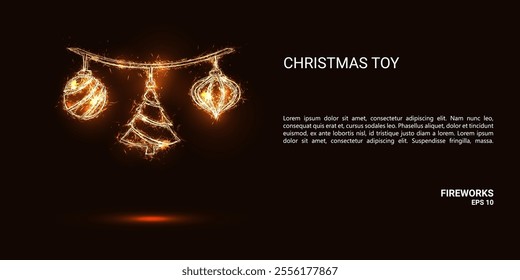 Christmas toy. A Christmas toy consists of sparks and fire. Festive bright fireworks. Decorative element for celebrations and holidays. Vector illustration.