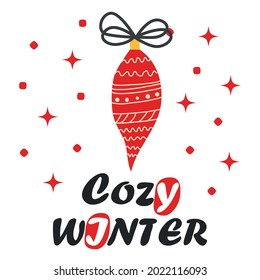 Christmas toy and decoration elements, Merry Christmas retro poster. Christmas and Happy New Year illustration. Trendy retro style, design template.
