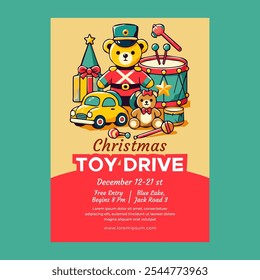 Christmas Toy Drive Poster with Classic Holiday Toys and Decorations