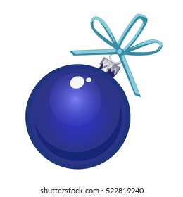 Christmas toy in the form of a blue glass ball isolated on white background. Vector illustration.
