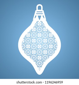 Christmas toy with geometric pattern. Laser Cutting template for greeting cards, envelopes, invitations, interior elements. Vector xmas paper cutting ornamental panel. Die cut card.