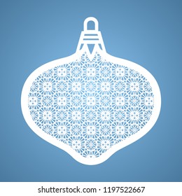 Christmas toy with geometric pattern. Laser Cutting template for greeting cards, envelopes, invitations, interior elements. Vector xmas paper cutting ornamental panel. Die cut card.