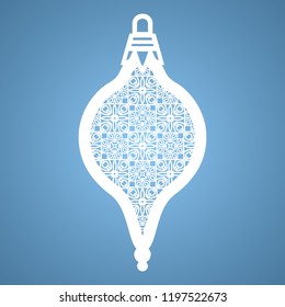 Christmas toy with geometric pattern. Laser Cutting template for greeting cards, envelopes, invitations, interior elements. Vector xmas paper cutting ornamental panel. Die cut card.