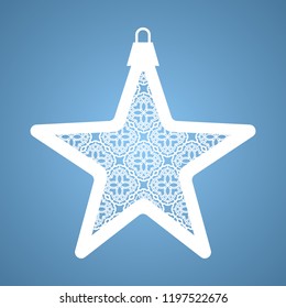 Christmas toy with geometric pattern. Laser Cutting template for greeting cards, envelopes, invitations, interior elements. Vector xmas paper cutting ornamental panel. Die cut card.