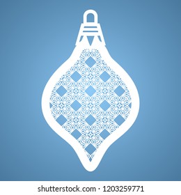 Christmas toy with geometric pattern. Laser Cutting template for greeting cards, envelopes, invitations, interior elements. Vector xmas paper cutting ornamental panel. Die cut card.