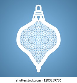 Christmas toy with geometric pattern. Laser Cutting template for greeting cards, envelopes, invitations, interior elements. Vector xmas paper cutting ornamental panel. Die cut card.