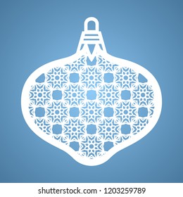 Christmas toy with geometric pattern. Laser Cutting template for greeting cards, envelopes, invitations, interior elements. Vector xmas paper cutting ornamental panel. Die cut card.