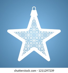 Christmas toy with geometric pattern. Laser Cutting template for greeting cards, envelopes, invitations, interior elements. Vector xmas paper cutting ornamental panel. Die cut card.