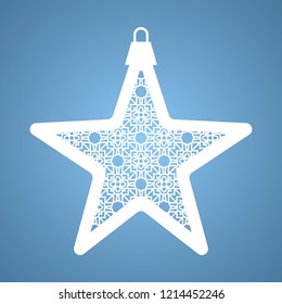 Christmas toy with geometric pattern. Laser Cutting template for greeting cards, envelopes, invitations, interior elements. Vector xmas paper cutting ornamental panel. Die cut card.