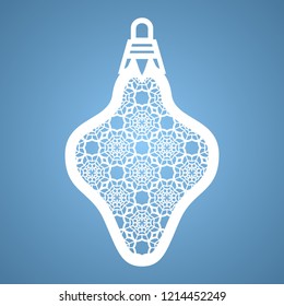 Christmas toy with geometric pattern. Laser Cutting template for greeting cards, envelopes, invitations, interior elements. Vector xmas paper cutting ornamental panel. Die cut card.