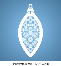 Christmas toy with geometric pattern. Laser Cutting template for greeting cards, envelopes, invitations, interior elements. Vector xmas paper cutting ornamental panel. Die cut card.