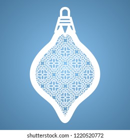 Christmas toy with geometric pattern. Laser Cutting template for greeting cards, envelopes, invitations, interior elements. Vector xmas paper cutting ornamental panel. Die cut card.
