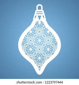 Christmas toy with geometric pattern. Laser Cutting template for greeting cards, envelopes, invitations, interior elements. Vector xmas paper cutting ornamental panel. Die cut card.