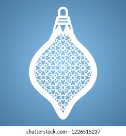 Christmas toy with geometric pattern. Laser Cutting template for greeting cards, envelopes, invitations, interior elements. Vector xmas paper cutting ornamental panel. Die cut card.