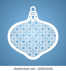 Christmas toy with geometric pattern. Laser Cutting template for greeting cards, envelopes, invitations, interior elements. Vector xmas paper cutting ornamental panel. Die cut card.