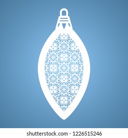 Christmas toy with geometric pattern. Laser Cutting template for greeting cards, envelopes, invitations, interior elements. Vector xmas paper cutting ornamental panel. Die cut card.