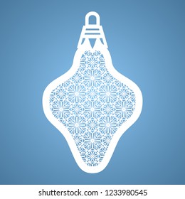 Christmas toy with geometric pattern. Laser Cutting template for greeting cards, envelopes, invitations, interior elements. Vector xmas paper cutting ornamental panel. Die cut card.