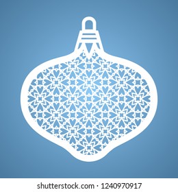 Christmas toy with geometric pattern. Laser Cutting template for greeting cards, envelopes, invitations, interior elements. Vector xmas paper cutting ornamental panel. Die cut card.