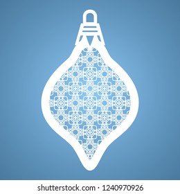 Christmas toy with geometric pattern. Laser Cutting template for greeting cards, envelopes, invitations, interior elements. Vector xmas paper cutting ornamental panel. Die cut card.