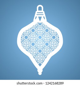 Christmas toy with geometric pattern. Laser Cutting template for greeting cards, envelopes, invitations, interior elements. Vector xmas paper cutting ornamental panel. Die cut card.