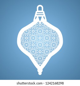 Christmas toy with geometric pattern. Laser Cutting template for greeting cards, envelopes, invitations, interior elements. Vector xmas paper cutting ornamental panel. Die cut card.