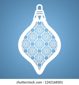 Christmas toy with geometric pattern. Laser Cutting template for greeting cards, envelopes, invitations, interior elements. Vector xmas paper cutting ornamental panel. Die cut card.