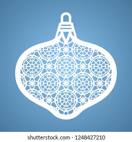 Christmas toy with geometric pattern. Laser Cutting template for greeting cards, envelopes, invitations, interior elements. Vector xmas paper cutting ornamental panel. Die cut card.