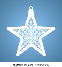 Christmas toy with geometric pattern. Laser Cutting template for greeting cards, envelopes, invitations, interior elements. Vector xmas paper cutting ornamental panel. Die cut card.