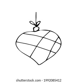 Christmas toy icon on string isolated on white background. Vector illustration in doodle hand draw style. New year christmas decoration