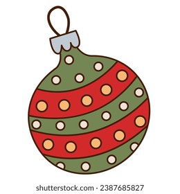 Christmas toy isolated on a white background. Merry Christmas and Happy New Year groovy sticker. Funny retro flat cartoon element in trendy 60s-70s style. 
