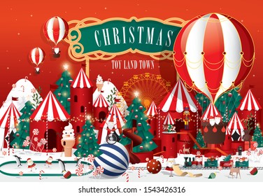 christmas toy land town greetings template vector/illustration